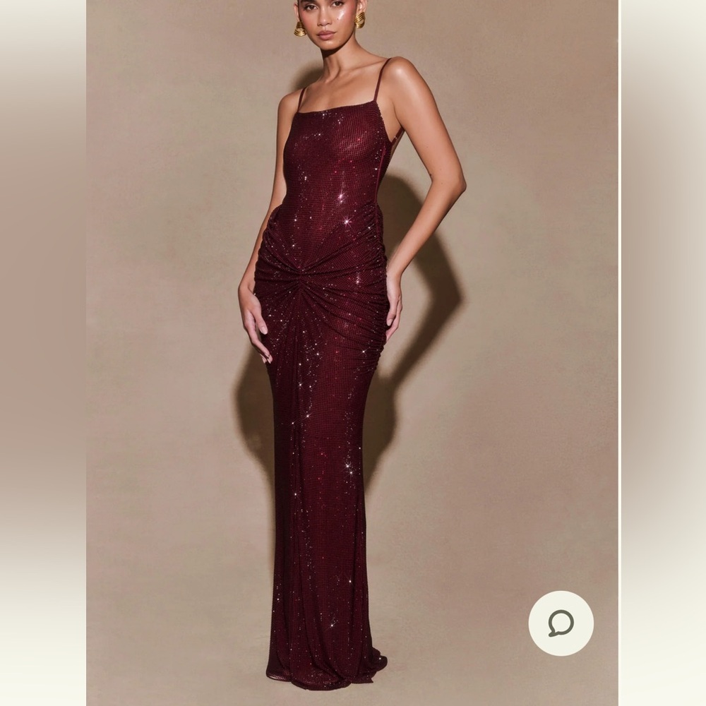 MESHKI- Roisin Diamante Satin Maxi Dress - Mahogany